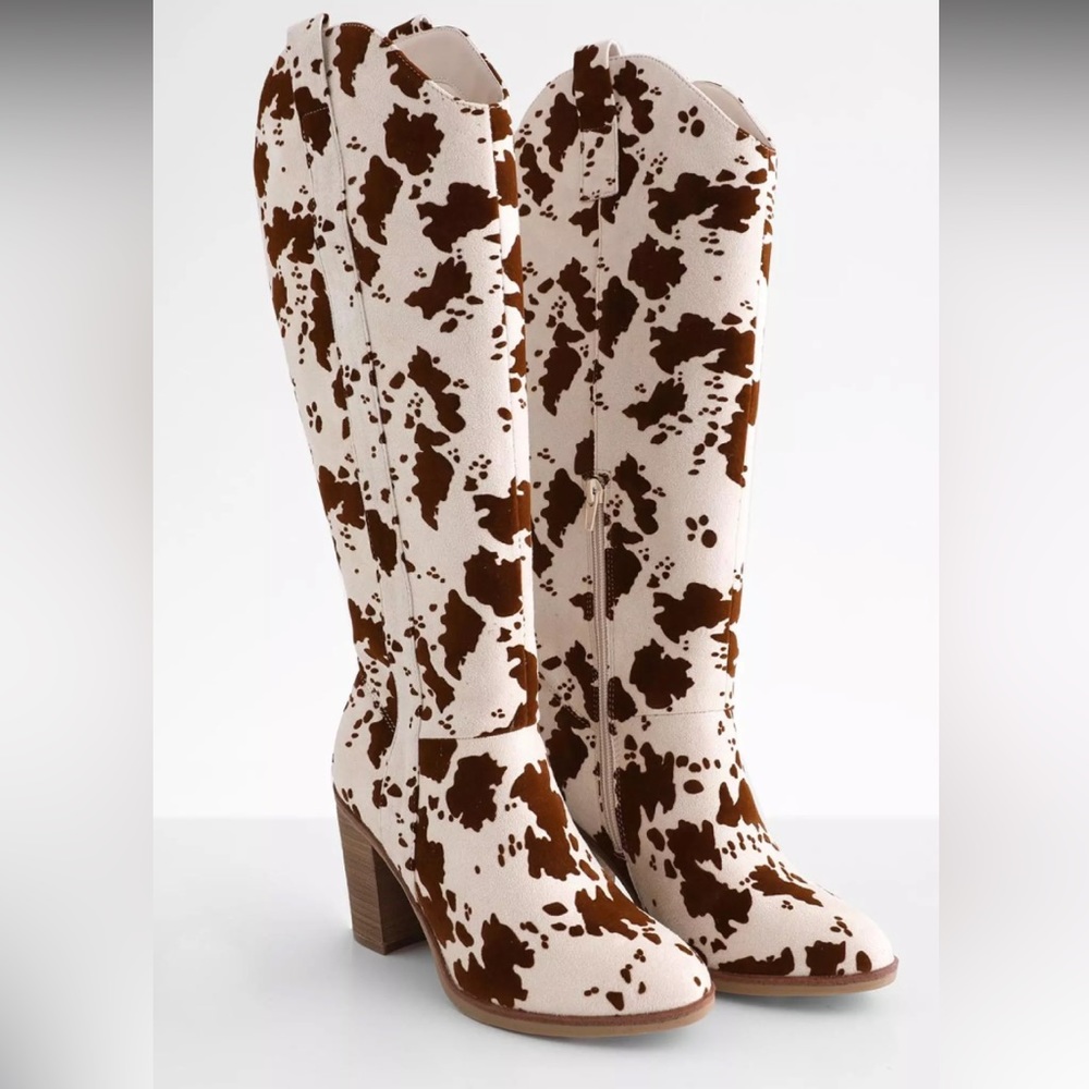 Lorayne Cow Print Tall Boot